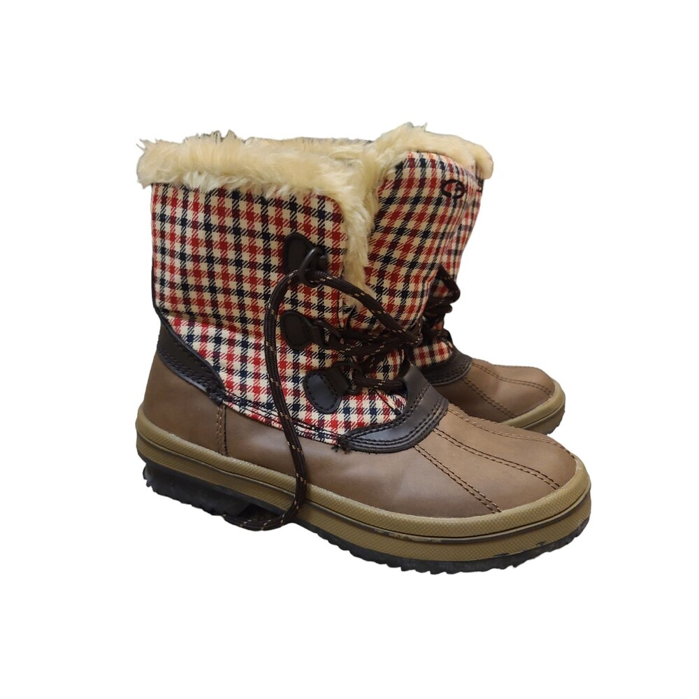 Vtg Target Womens Faux Fur Lining Plaid Rubber Ankle Snow Duck Boots Size 6